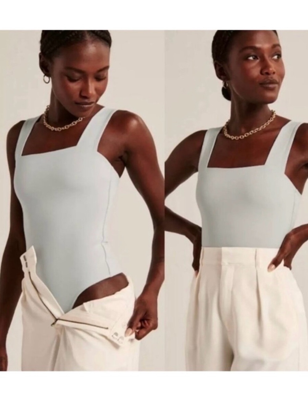 Abercrombie Soft Square Neck Wide Strap Bodysuit Casual Minimalist Summer Large